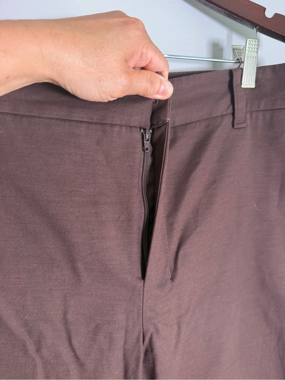 Vince Dark Brown Straight Leg Trousers Size 14 Cotton Viscose Flat Front Pants - Picture 6 of 15